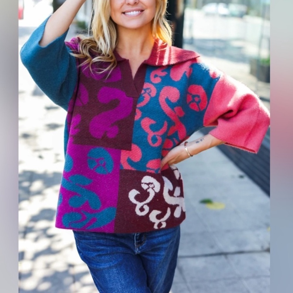 Entro Burgundy and Navy Knit Sweater